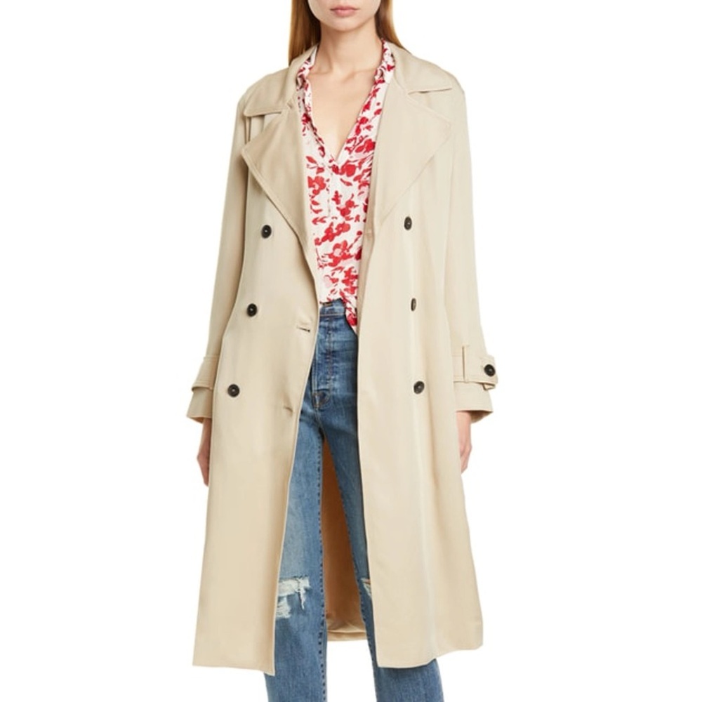 BA&SH ZURICH LADY DOUBLE BREASTED SABLE TAN BELTED TRENCH COAT